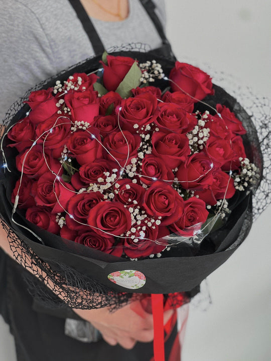Fairy Light Red Rose shot by The Little Market Bunch in Melbourne.