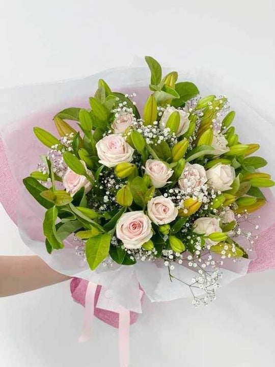 Lilies & Rose Bouquet shot by The Little Market Bunch in Melbourne.