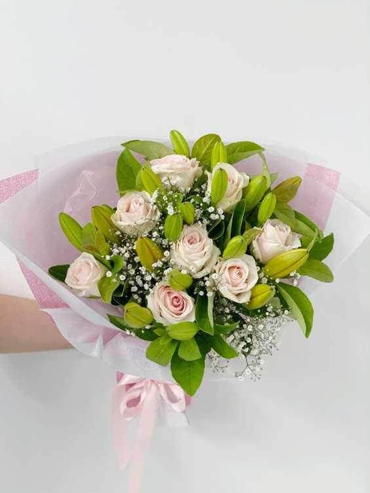 Lilies & Rose Bouquet shot by The Little Market Bunch in Melbourne.