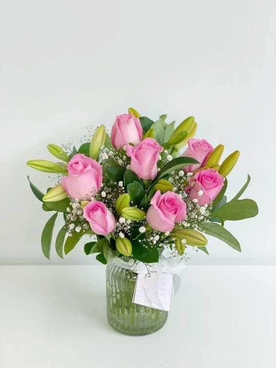 Lilies & Rose Bouquet shot by The Little Market Bunch in Melbourne.