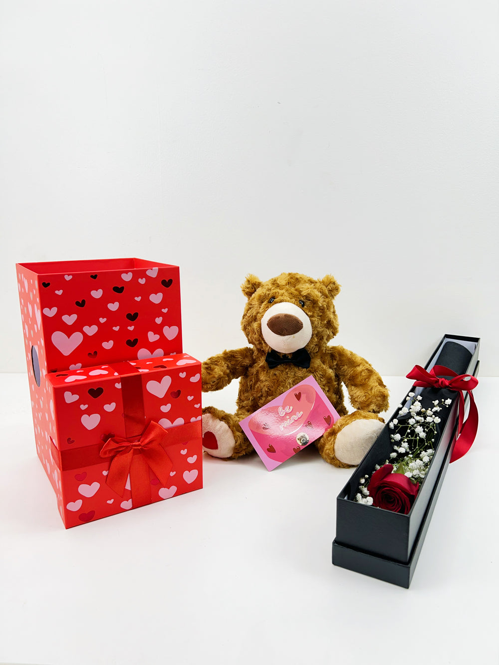 Love You Long Rose Box & Love Heart Bear