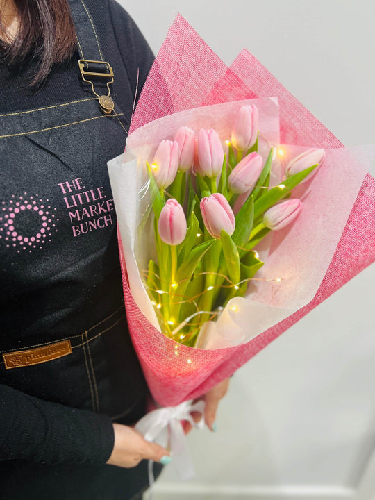 Fairy Light Tulip Bouquet shot by The Little Market Bunch in Melbourne.