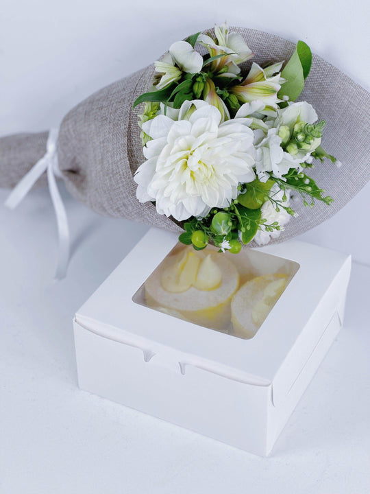 
                  
                    Mosaic French Patisserie Cake & Flower Bundle shot by The Little Market Bunch in Melbourne.
                  
                