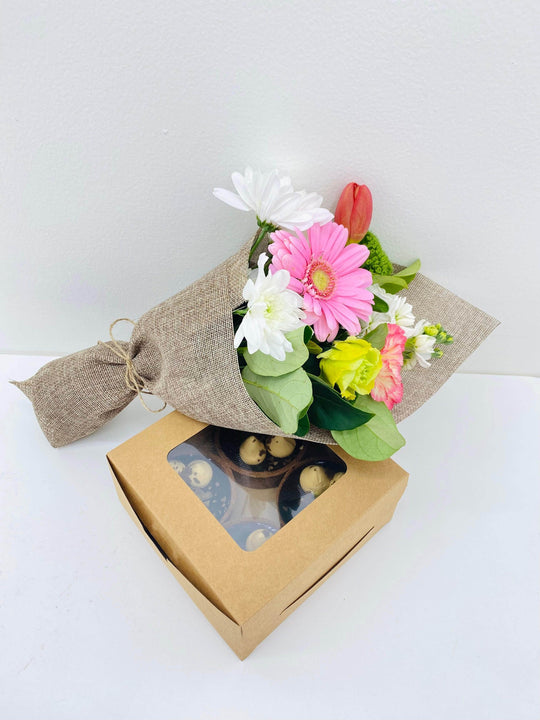
                  
                    Mosaic French Patisserie Cake & Flower Bundle shot by The Little Market Bunch in Melbourne.
                  
                