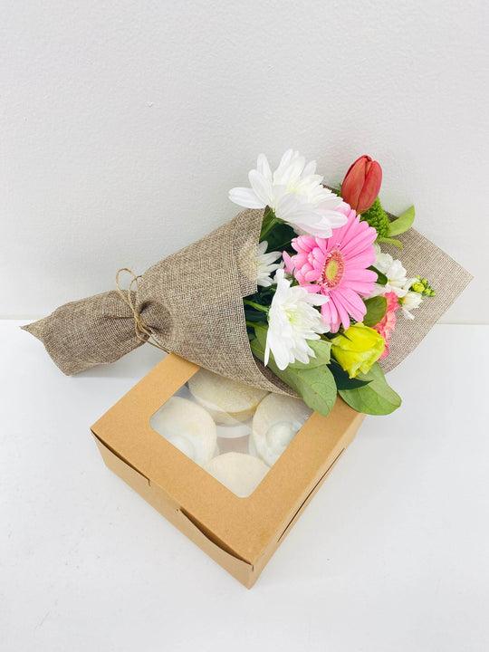 
                  
                    Mosaic French Patisserie Cake & Flower Bundle shot by The Little Market Bunch in Melbourne.
                  
                