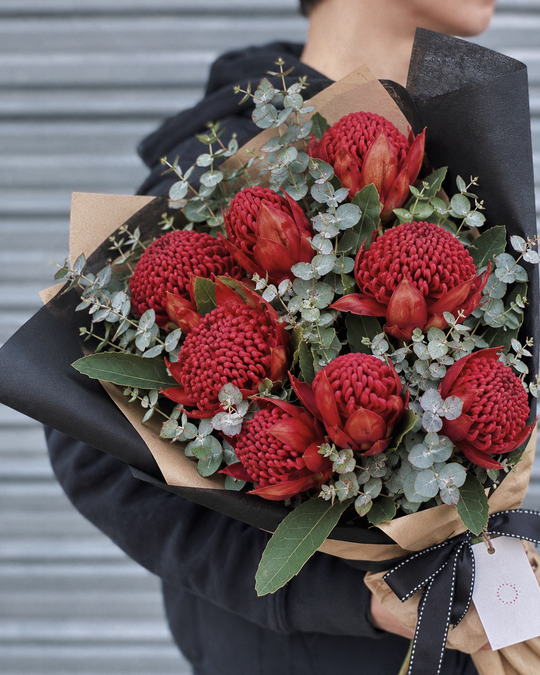 
                  
                    Waratah Bouquet shot by The Little Market Bunch in Melbourne.
                  
                