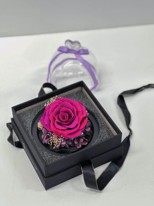 
                  
                    Everlasting Preserved Rose Head Glass Dome 10cm shot by The Little Market Bunch in Melbourne.
                  
                