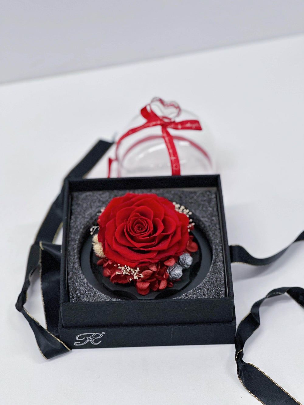 Everlasting Preserved Rose Head Glass Dome 10cm shot by The Little Market Bunch in Melbourne.