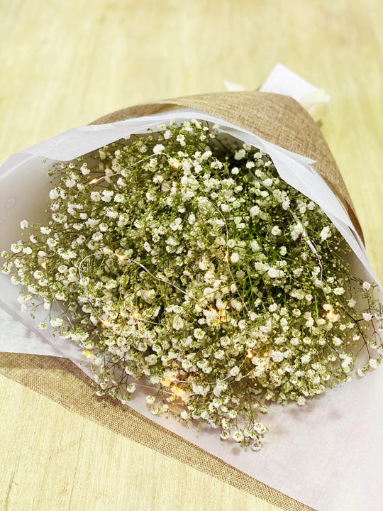 Fairy light Baby Breath Bouquet shot by The Little Market Bunch in Melbourne.