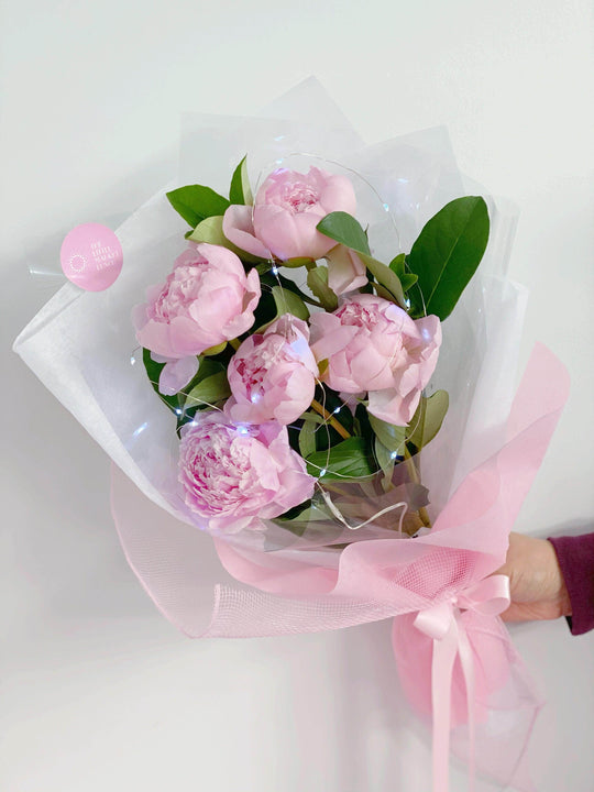 Fairy Light Peony Bouquet shot by The Little Market Bunch in Melbourne.