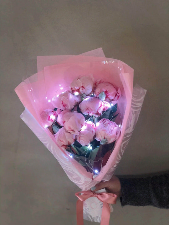 Fairy Light Peony Bouquet shot by The Little Market Bunch in Melbourne.