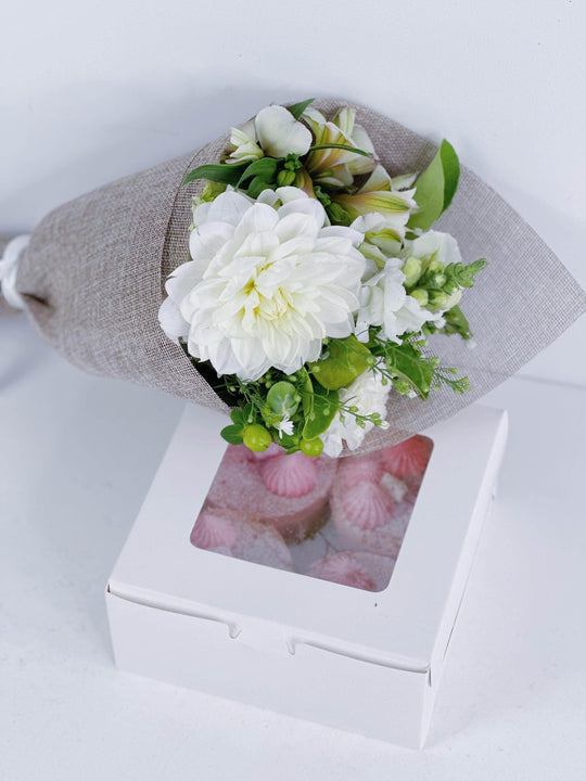 
                  
                    Mosaic French Patisserie Cake & Flower Bundle shot by The Little Market Bunch in Melbourne.
                  
                