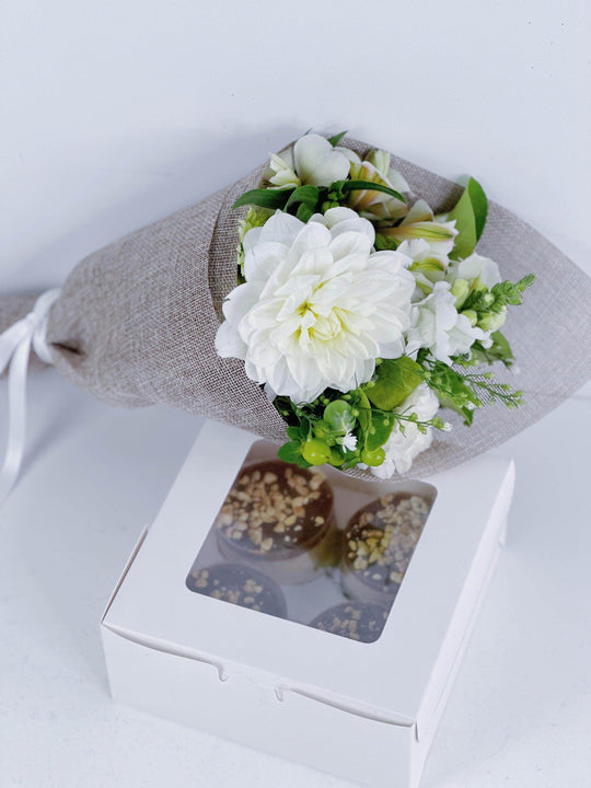 
                  
                    Mosaic French Patisserie Cake & Flower Bundle shot by The Little Market Bunch in Melbourne.
                  
                