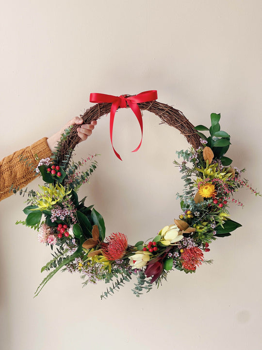 Christmas Native Wreath shot by The Little Market Bunch in Melbourne.