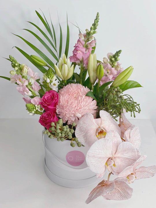 Phalaenopsis Orchids Hat Box shot by The Little Market Bunch in Melbourne.