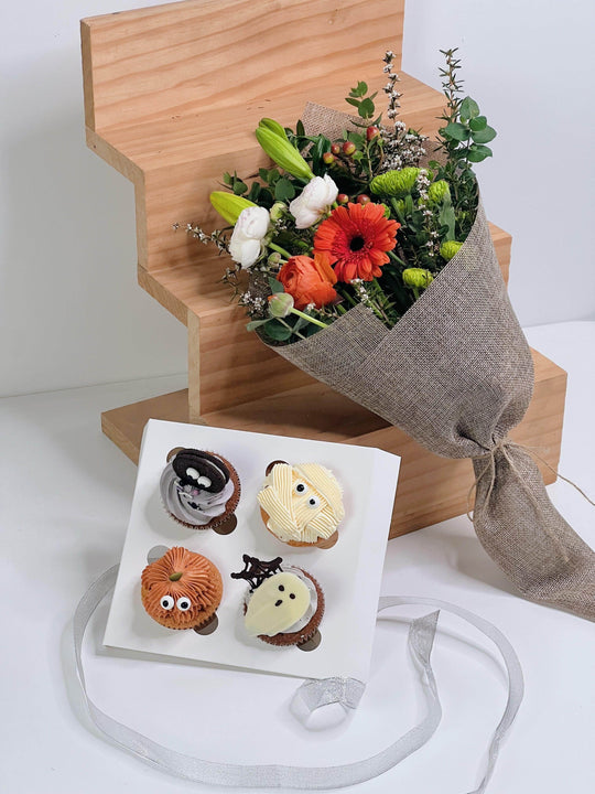 The Little Monster Cup Cake & Flower Bundle shot by The Little Market Bunch in Melbourne.