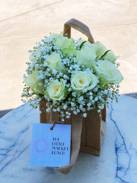 White Rose bag shot by The Little Market Bunch in Melbourne.